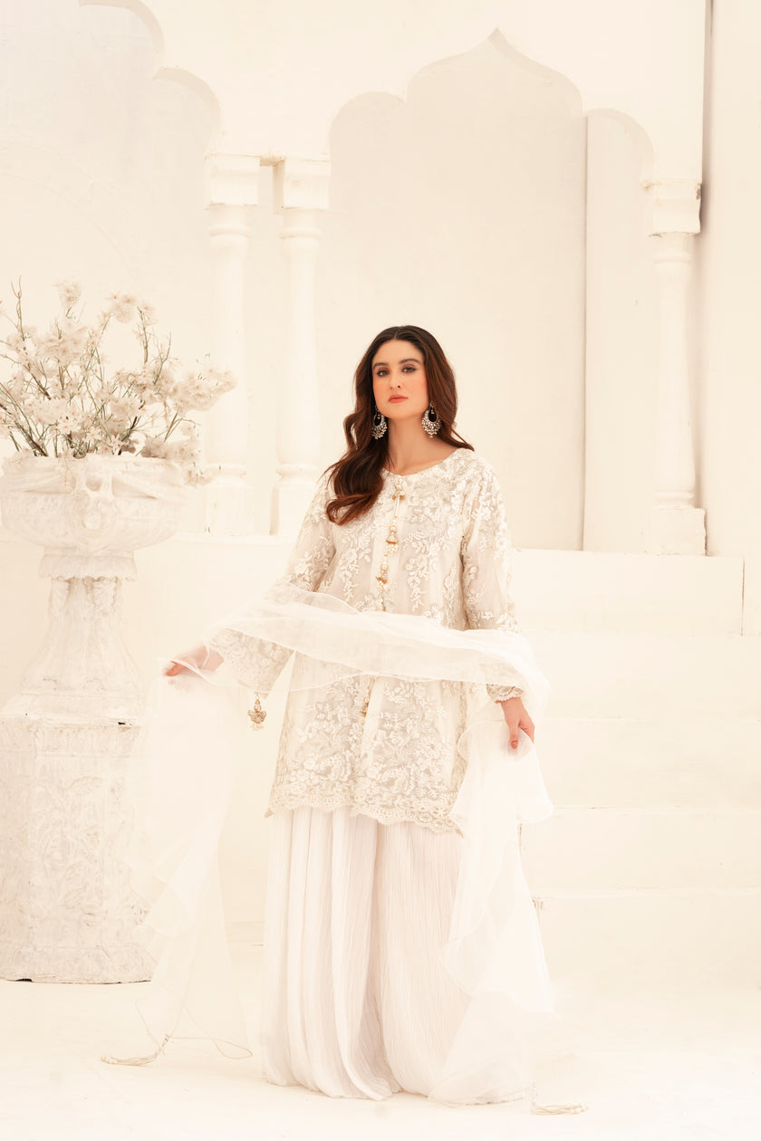 White Pearl Tassel Shalwar Kameez