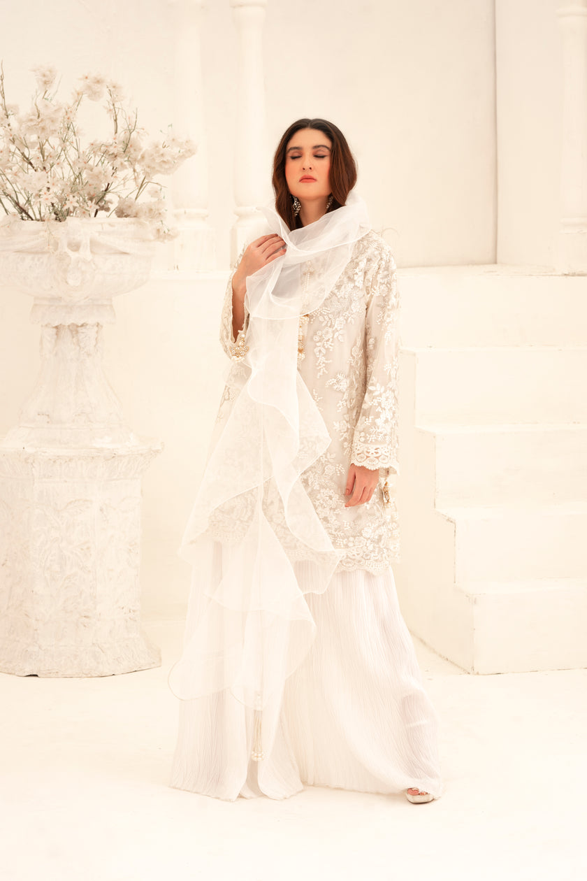 White Pearl Tassel Shalwar Kameez