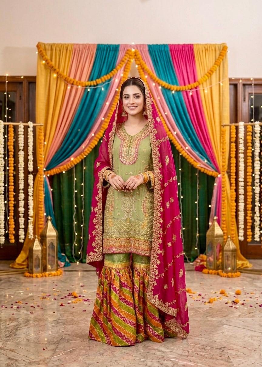 Olive Green Gharara Suit