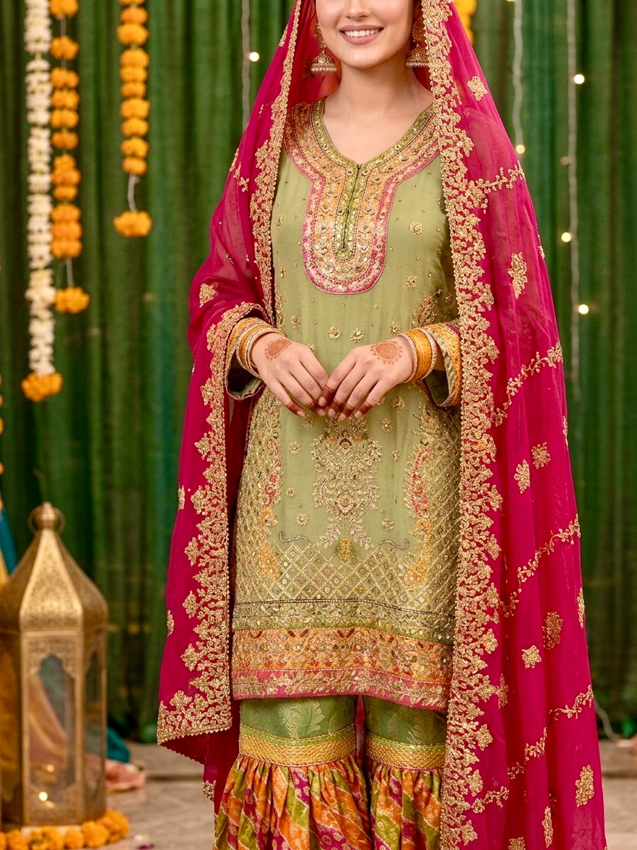 Olive Green Gharara Suit