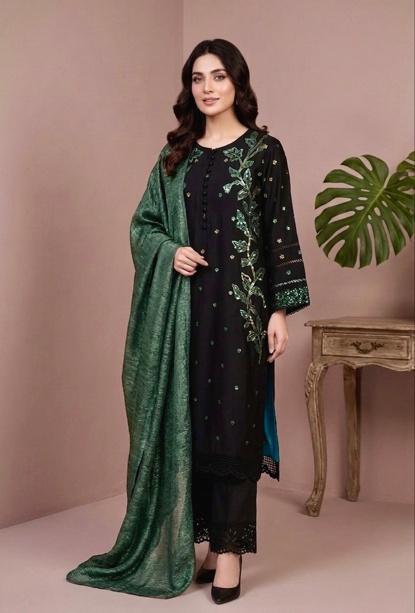 Black Cotton Silk Suit