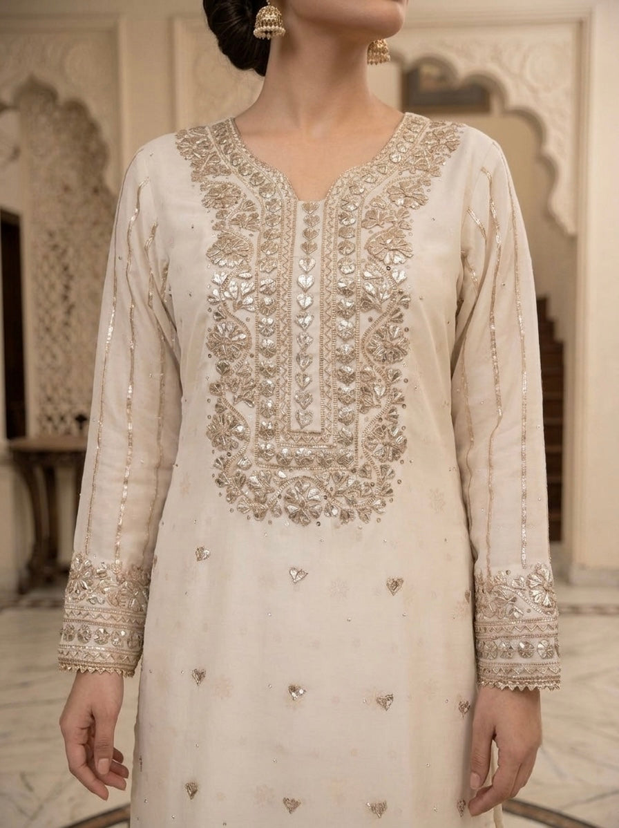 White Chiffon Gharara Suit