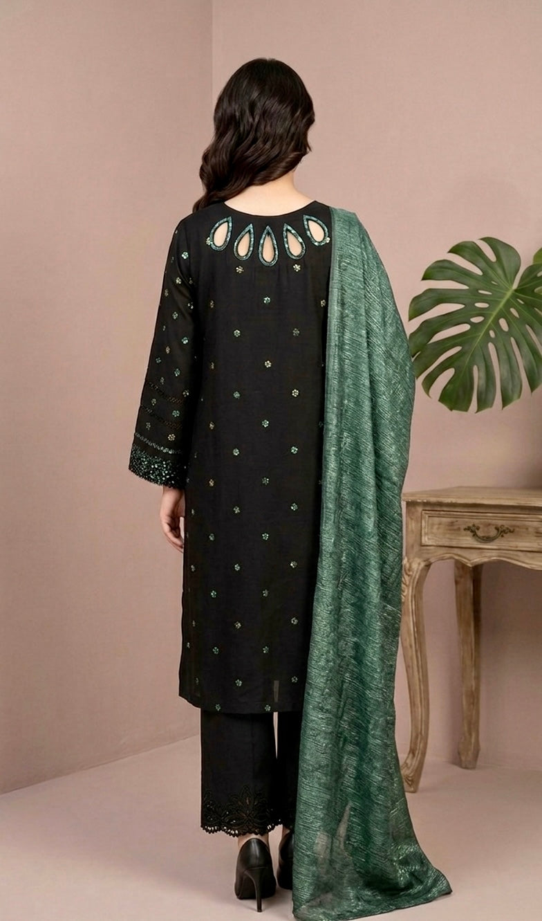 Black Cotton Silk Suit