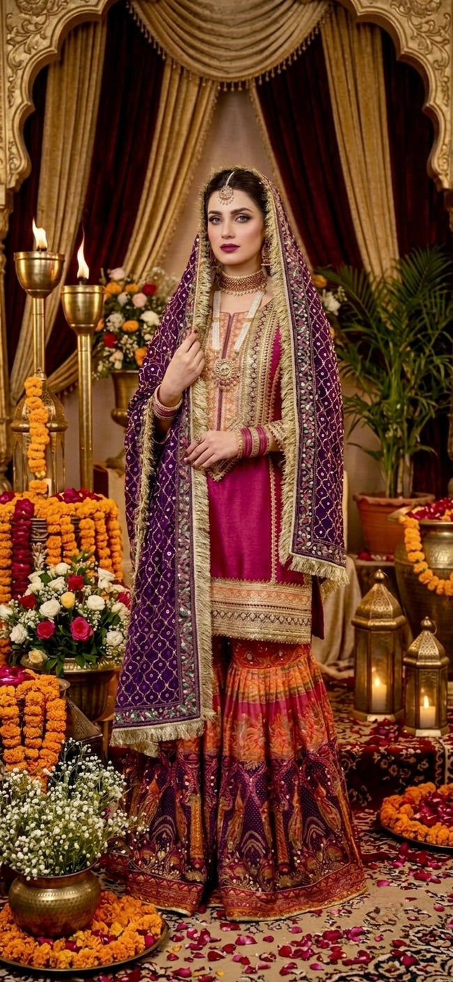 Magenta Gharara Suit