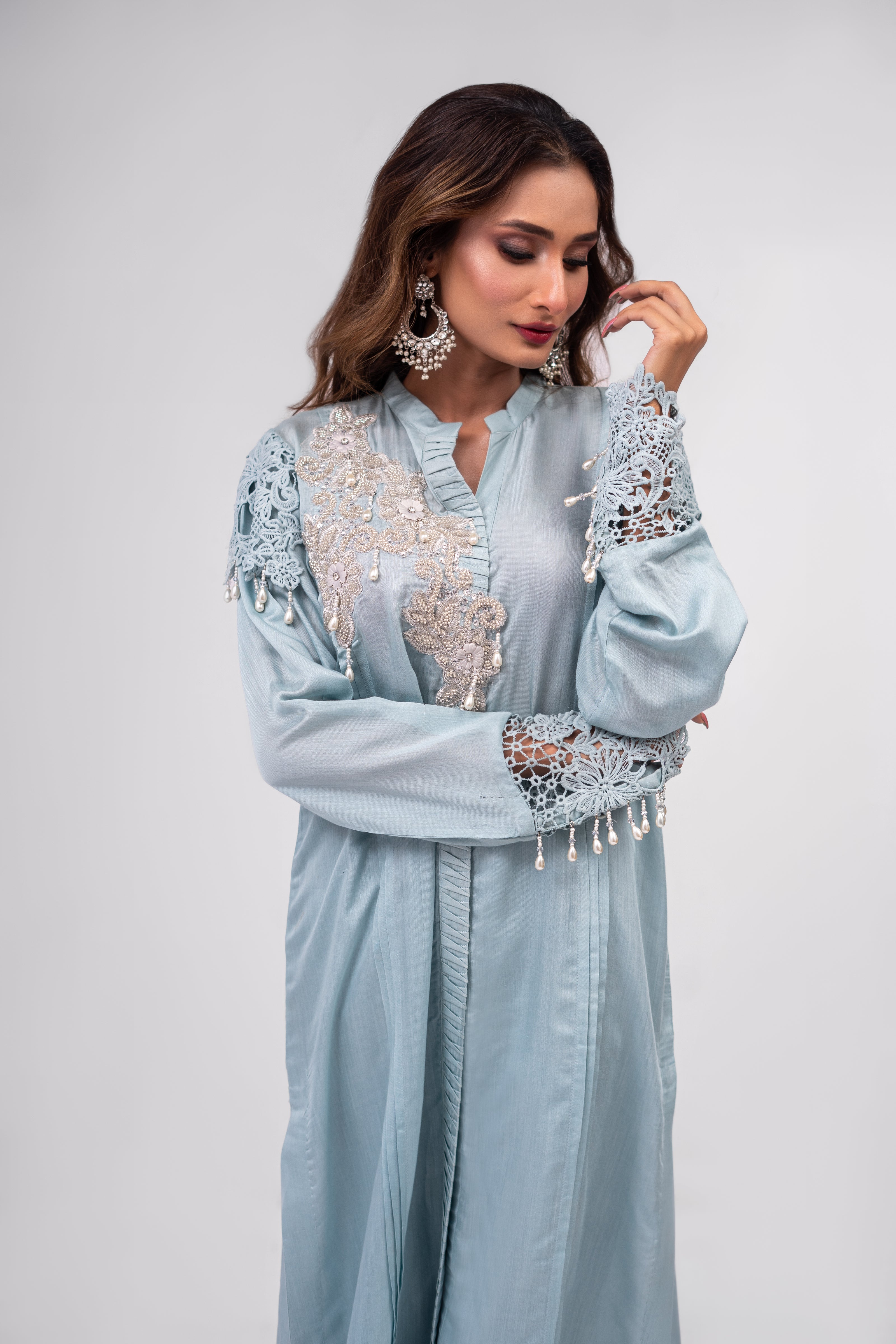 Ice Blue Cotton Silk Suit