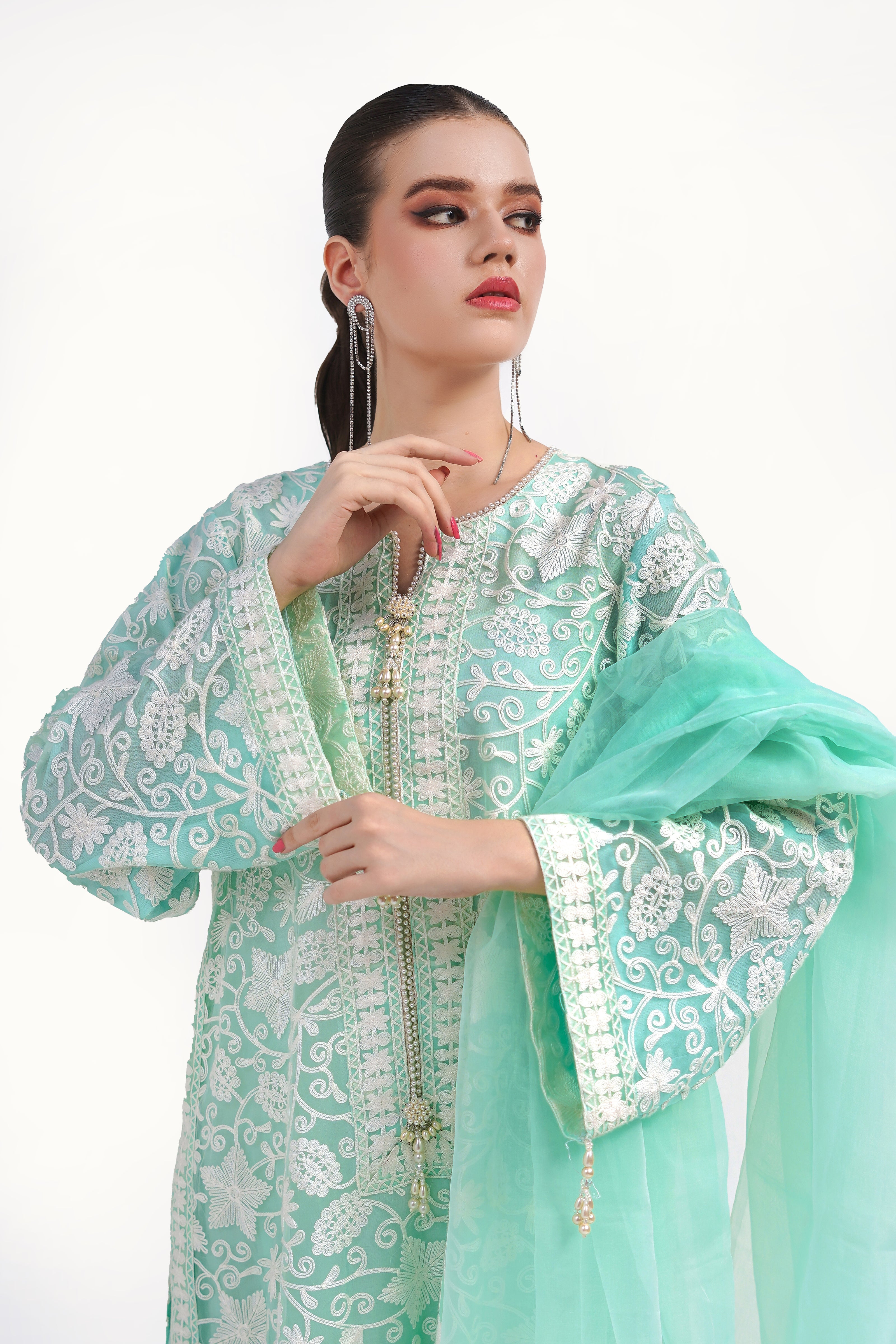 Mint Green Wide Leg Shalwar Kameez