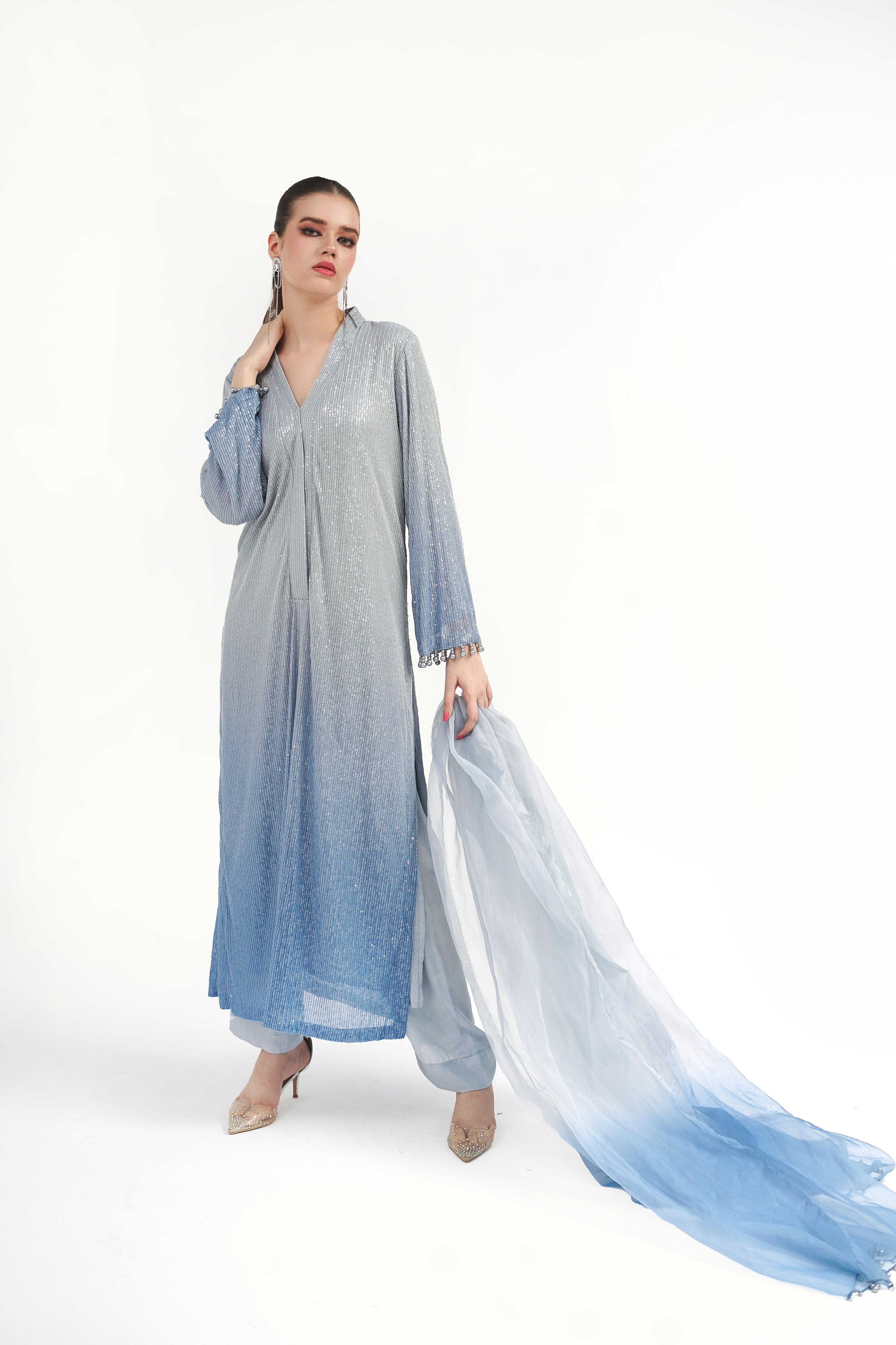 Blue Gradient Shimmer Shalwar Kameez