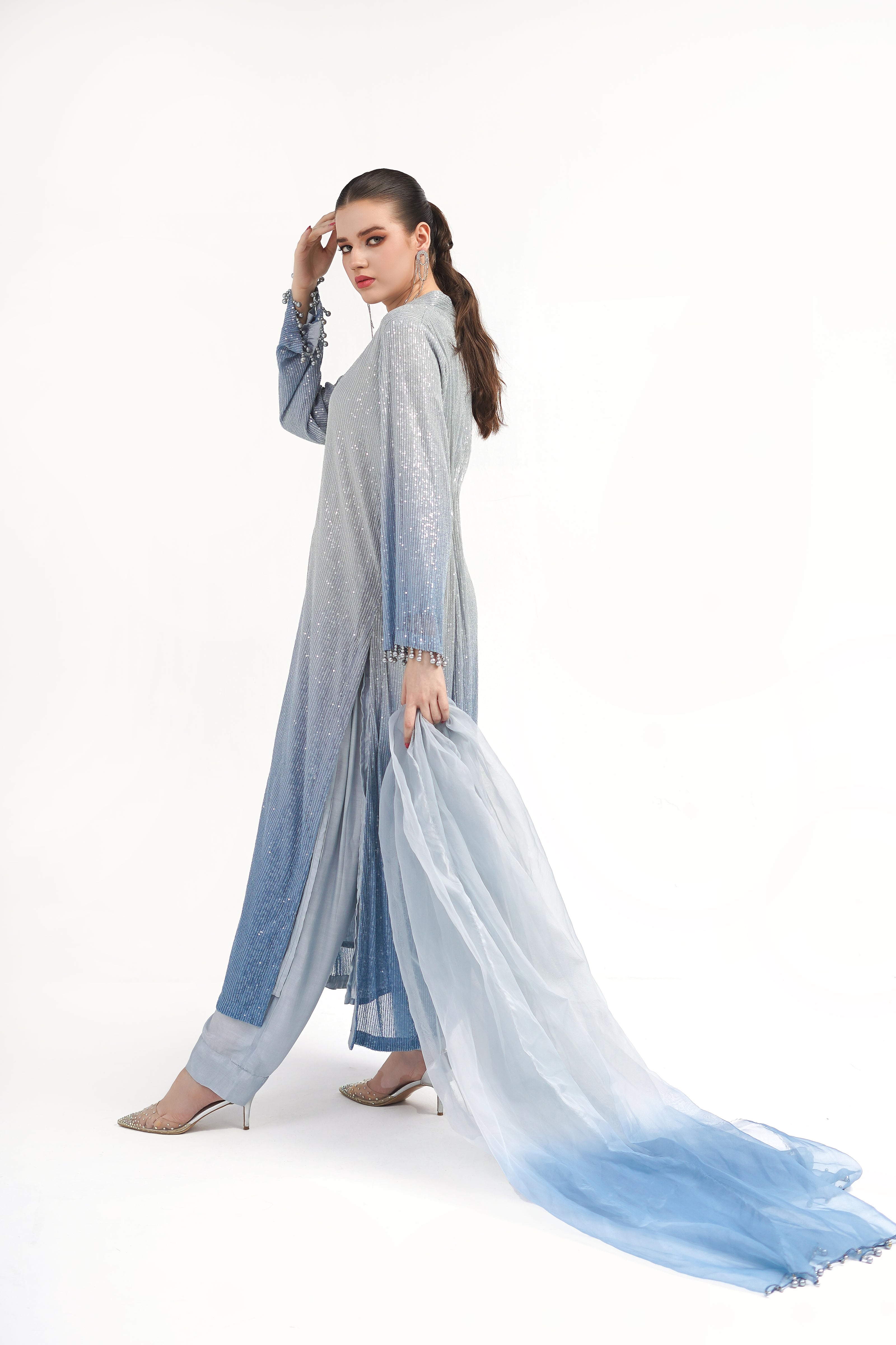 Blue Gradient Shimmer Shalwar Kameez