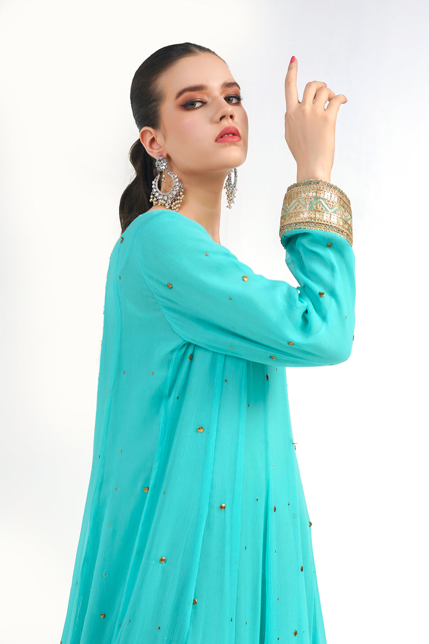 Blue Mukesh Chiffon Dress