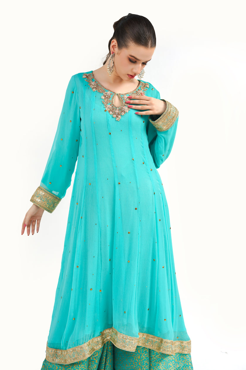 Blue Mukesh Chiffon Dress