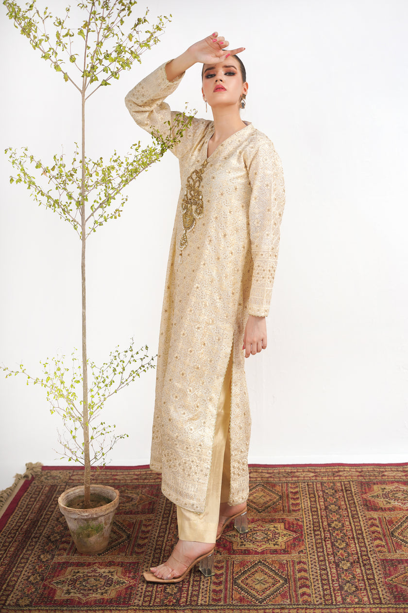 Khadi Silk White Shalwar Kameez