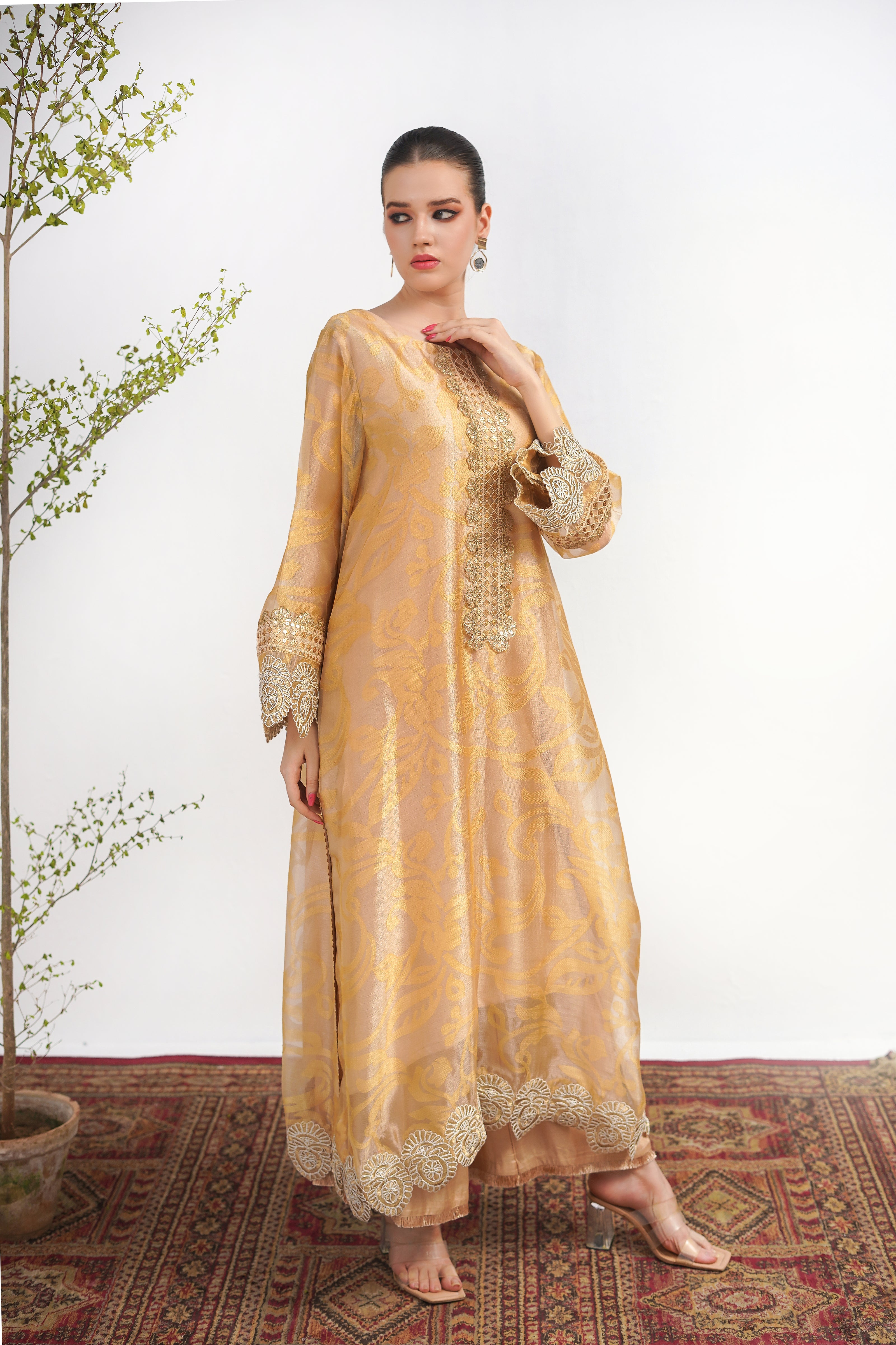 Peach Gold Shalwar Kameez