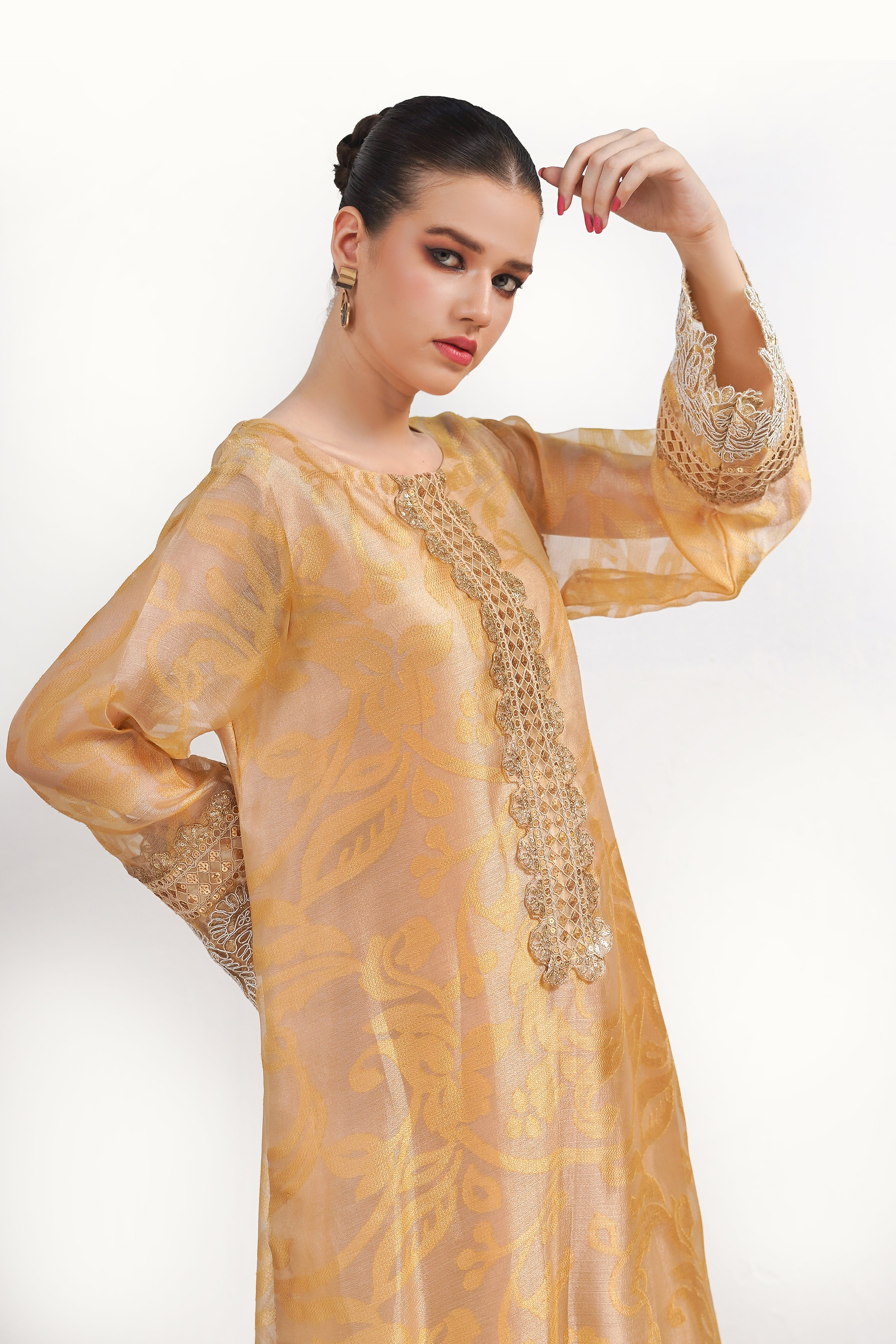 Peach Gold Shalwar Kameez