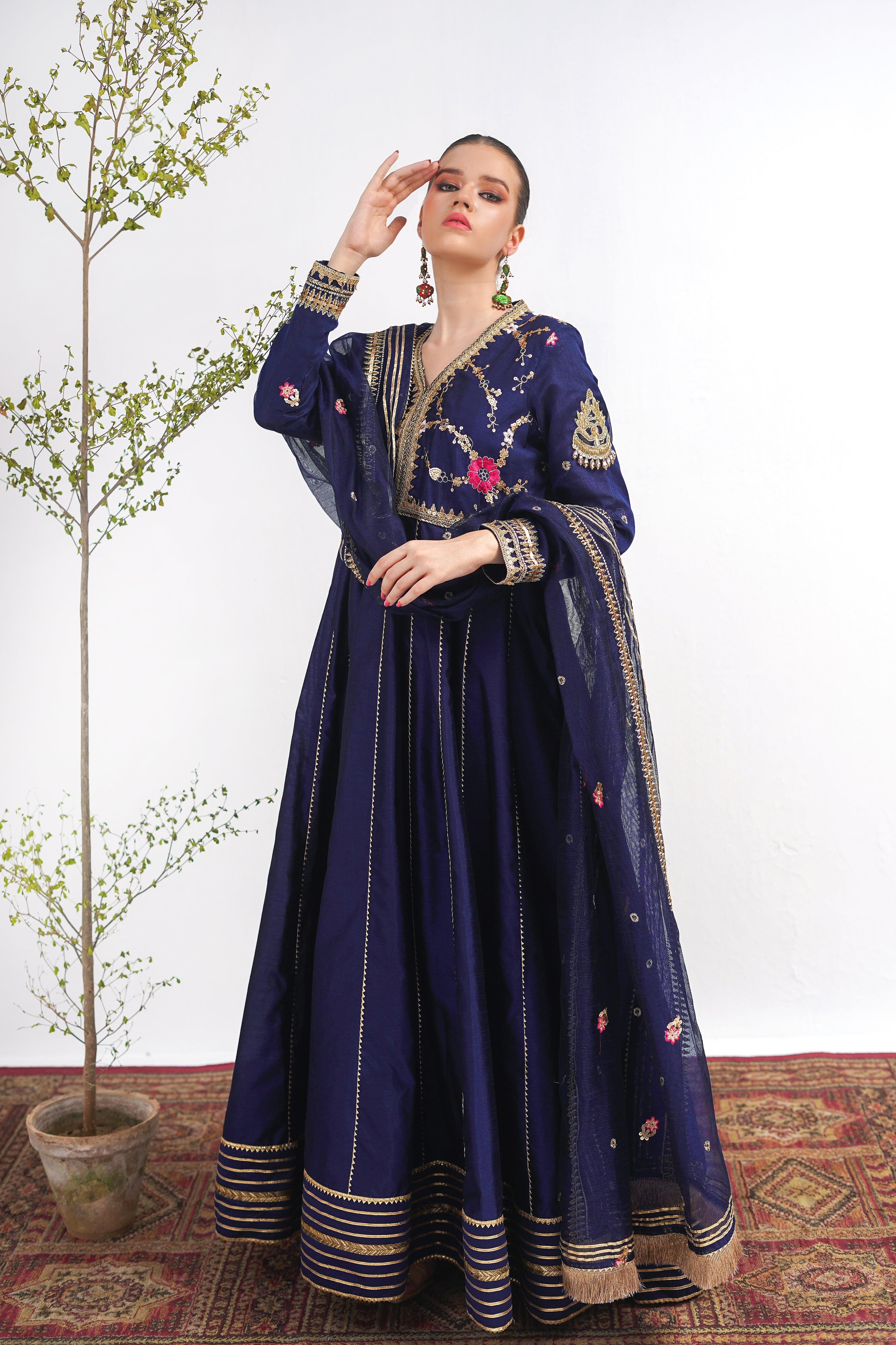 royal blue silk dress pakistani Royal Blue ZALOQUE