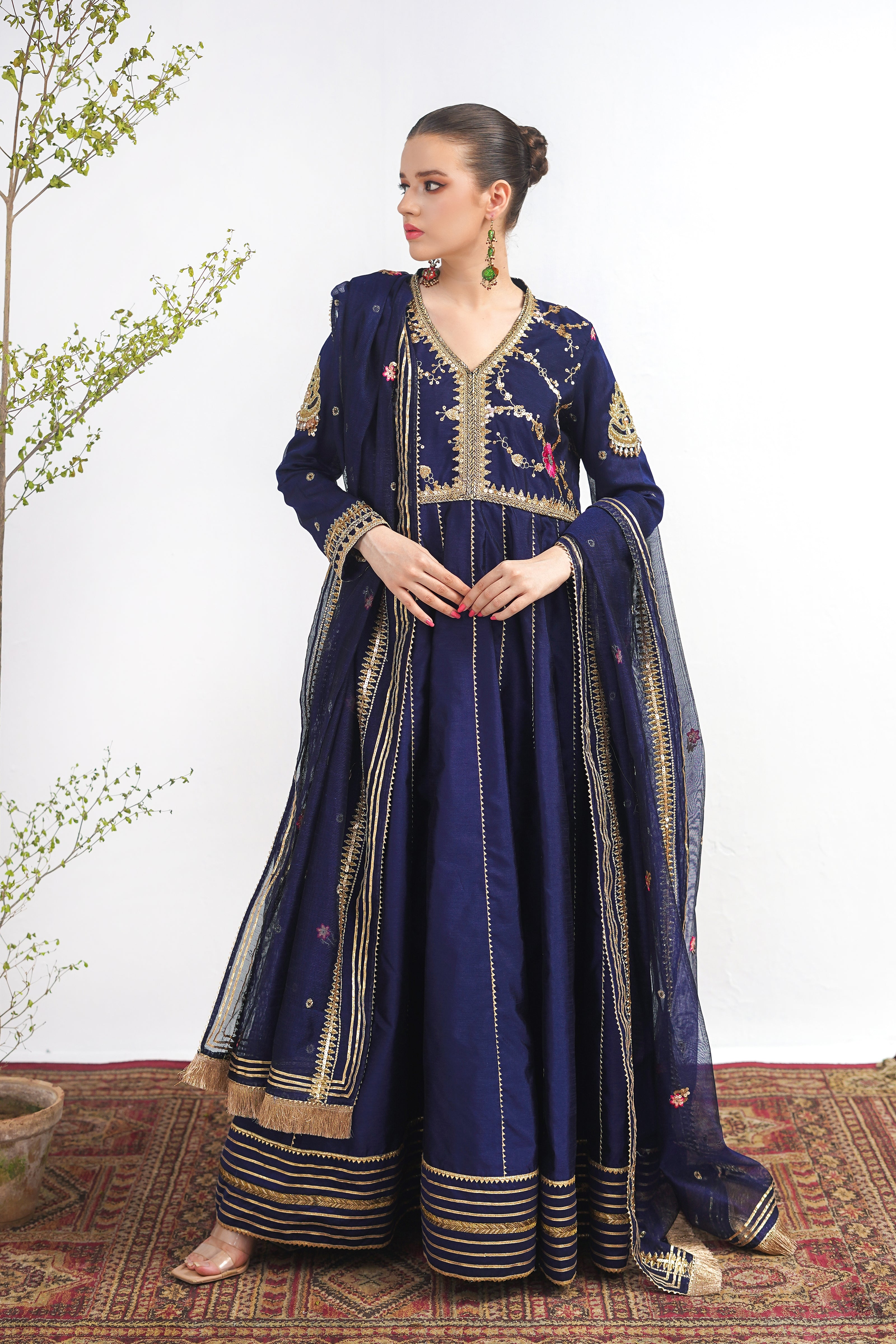 blue raw silk dress Sterling Blue Embellished Raw Silk Maxi Set