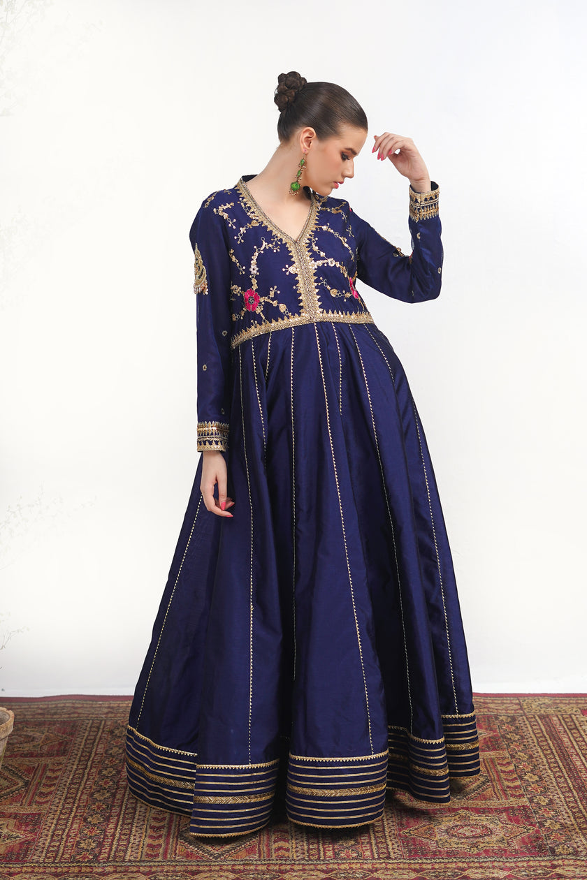 Royal Blue Raw Silk Frock