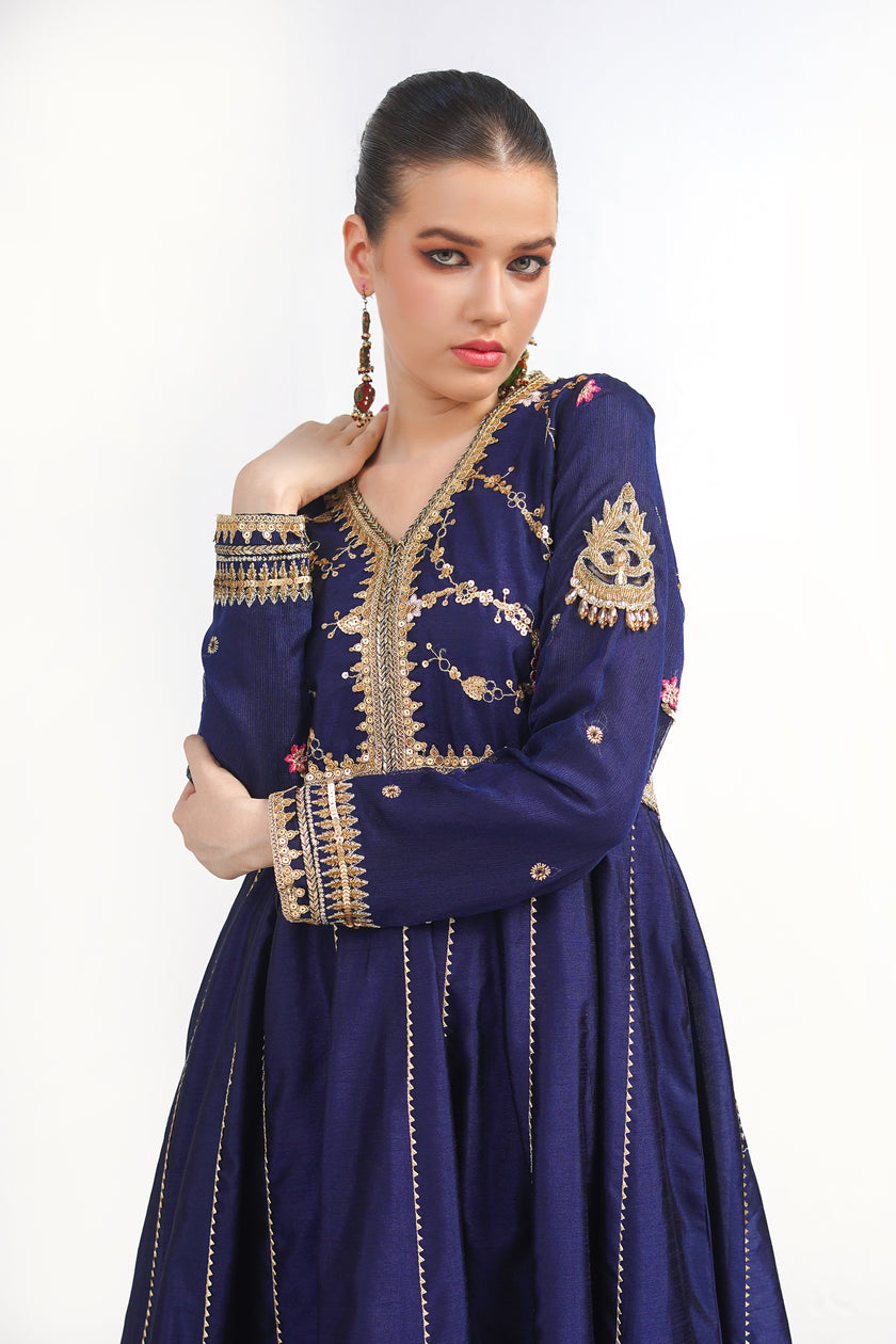 Royal Blue Raw Silk Frock