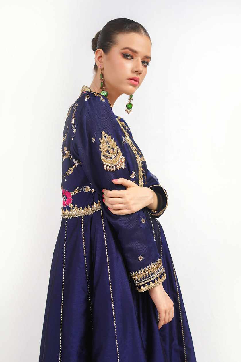 Royal Blue Raw Silk Frock