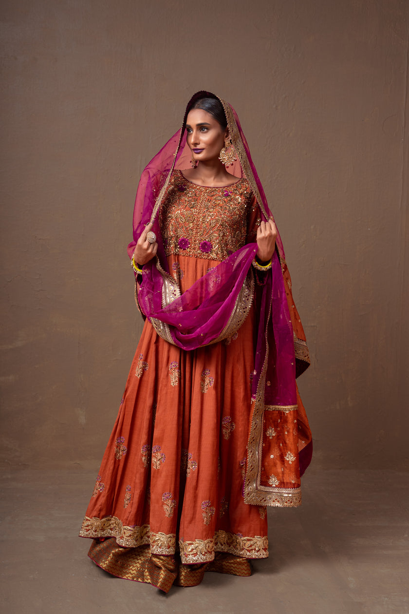 Vermillion Long Embroidered Dress