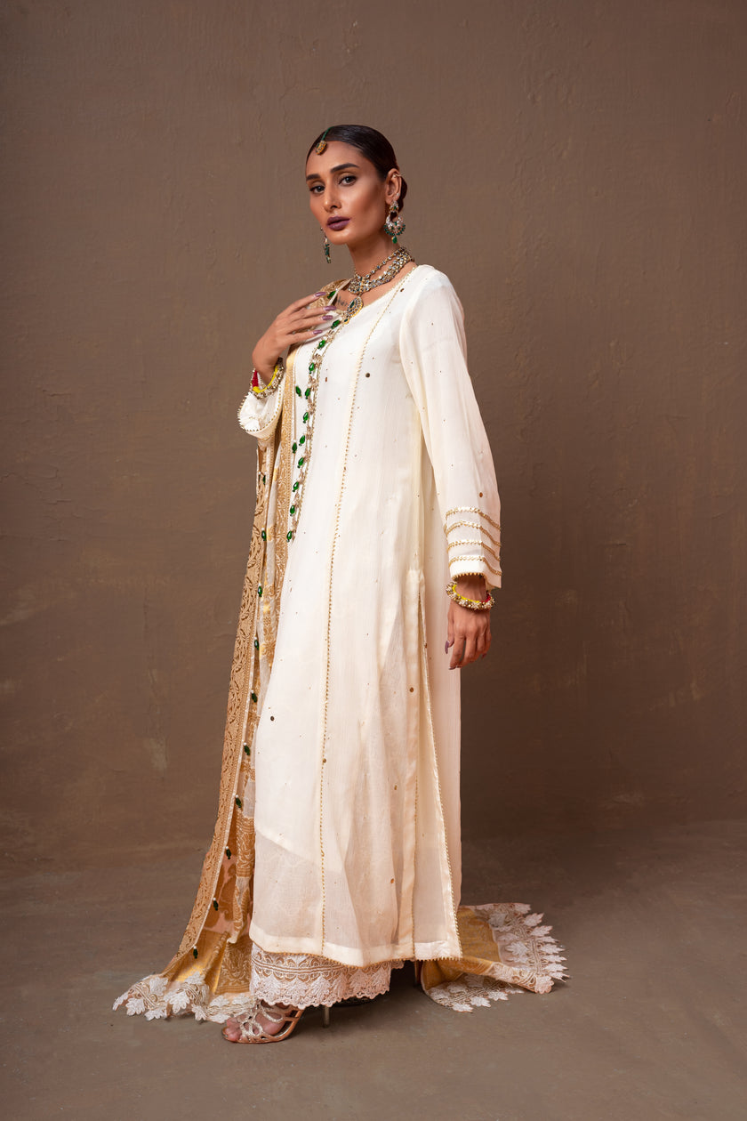 White Chiffon A-Line Suit