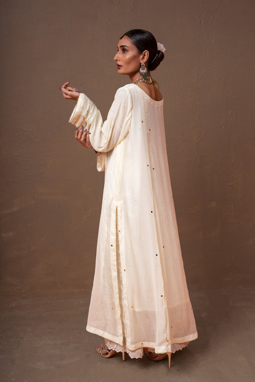 White Chiffon A-Line Suit