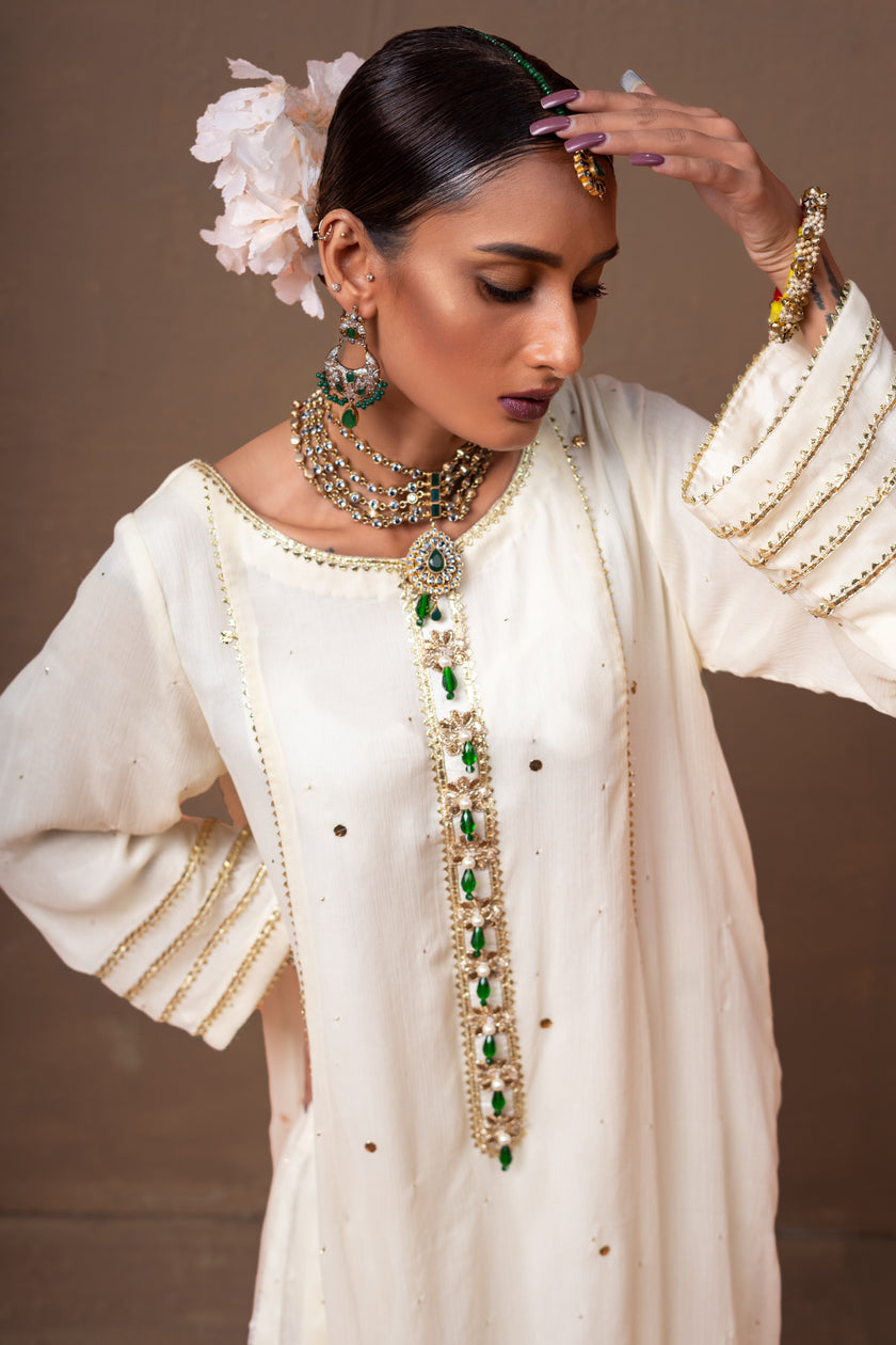 White Chiffon A-Line Suit