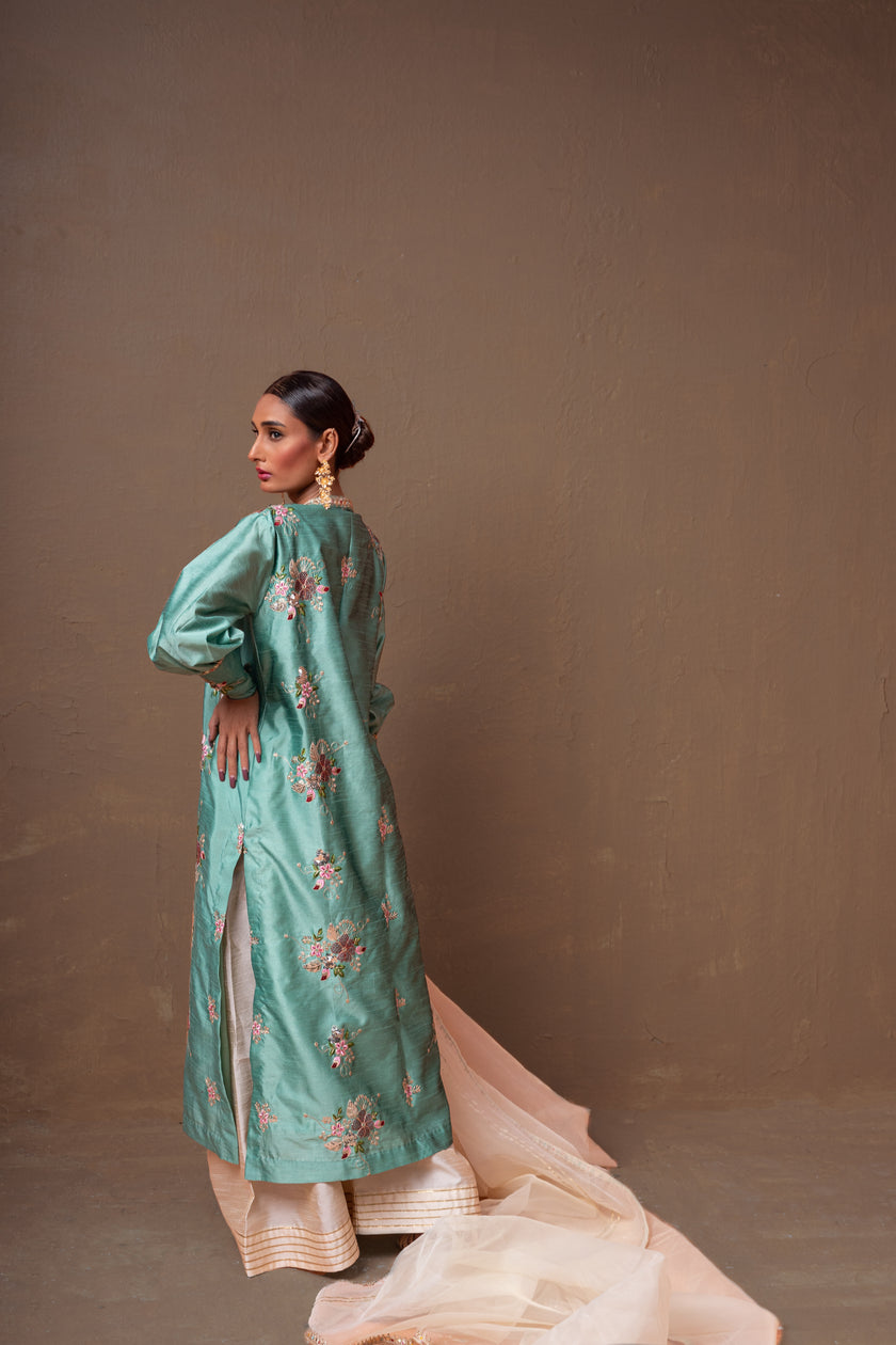 Mint Blue Raw Silk Suit