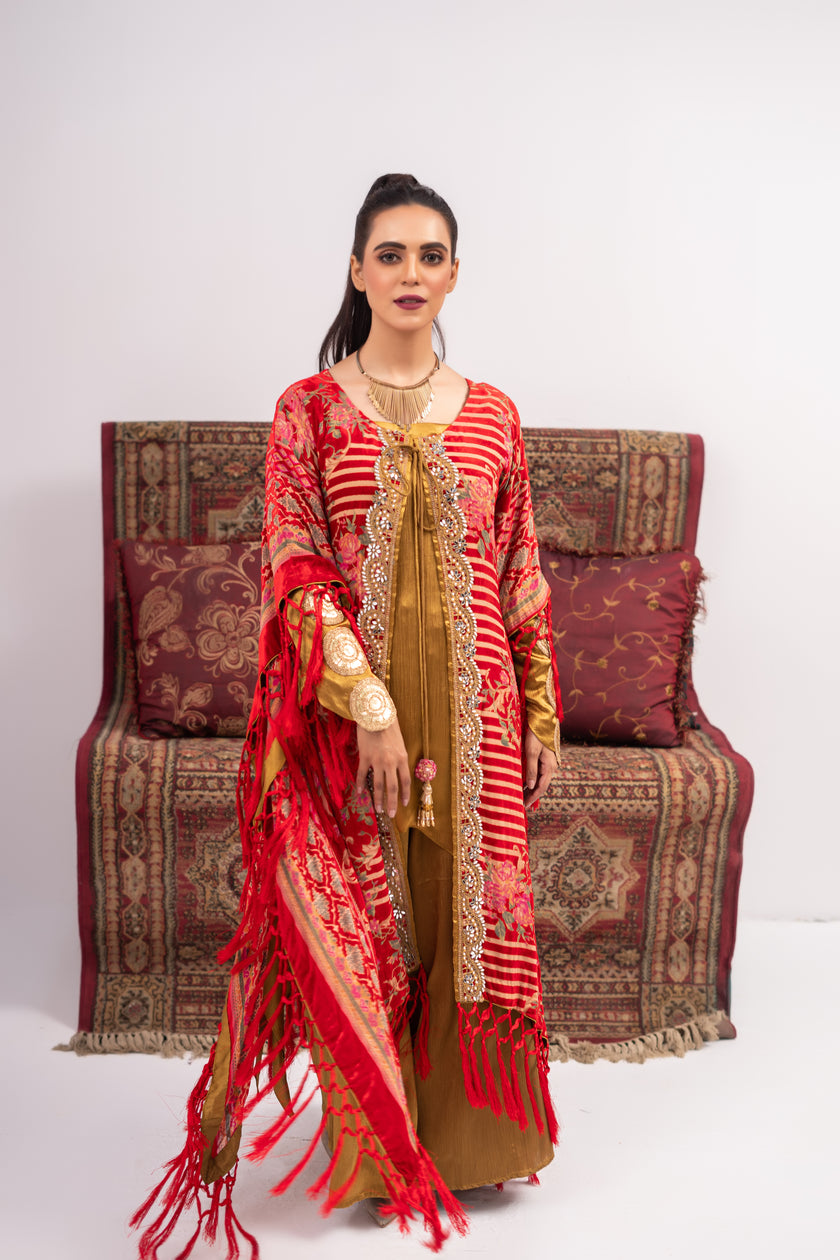 Red and Yellow Coat Shalwar Kameez