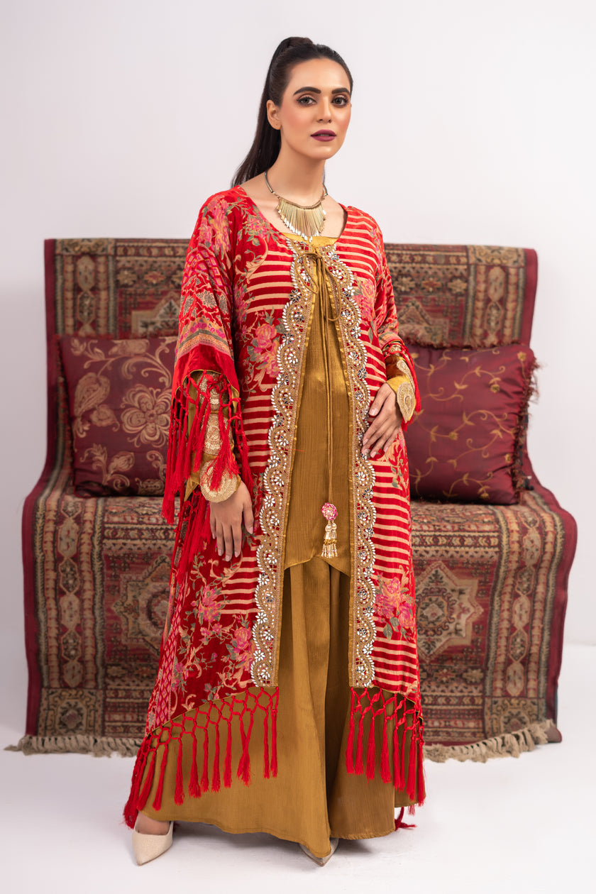 Red and Yellow Coat Shalwar Kameez