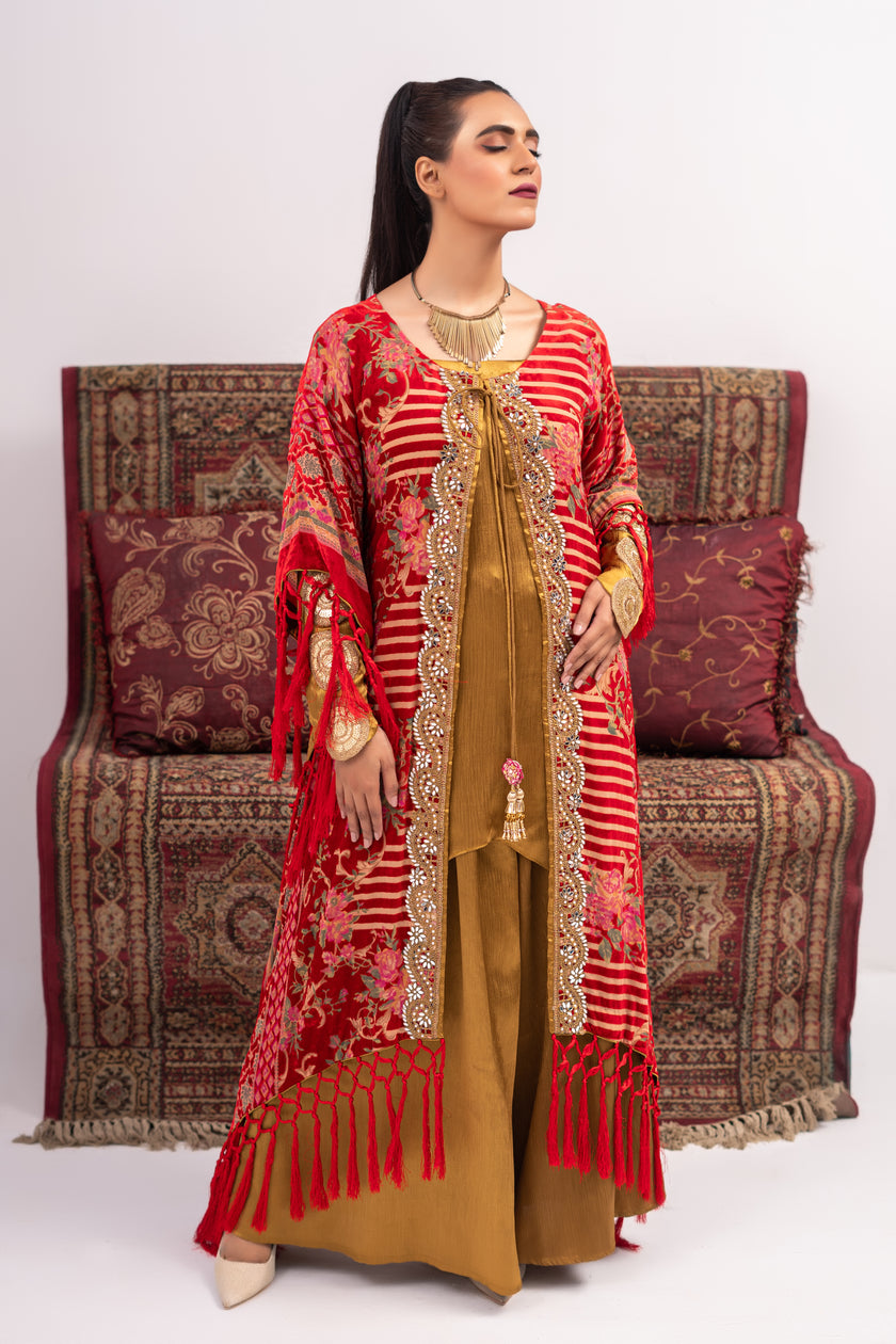 Red and Yellow Coat Shalwar Kameez