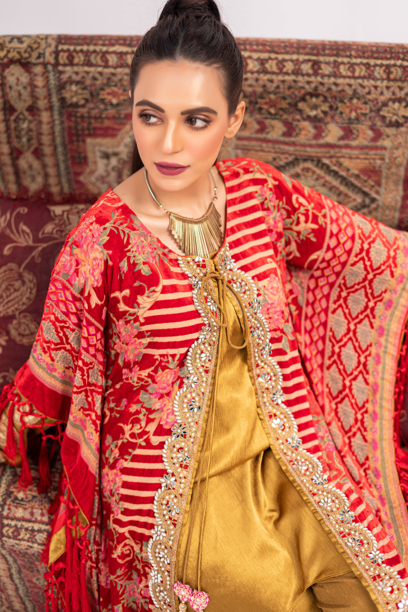 Red and Yellow Coat Shalwar Kameez