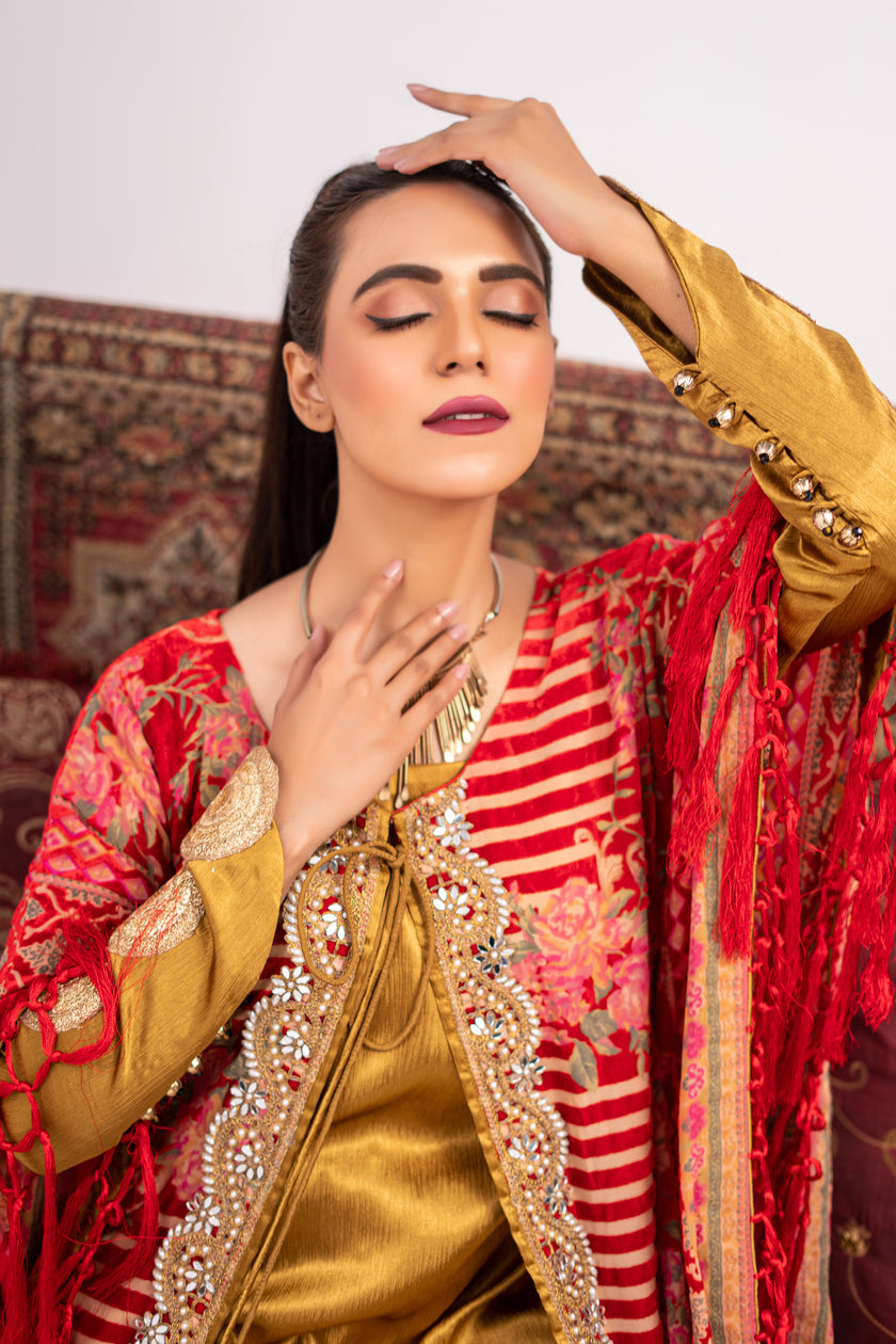 Red and Yellow Coat Shalwar Kameez