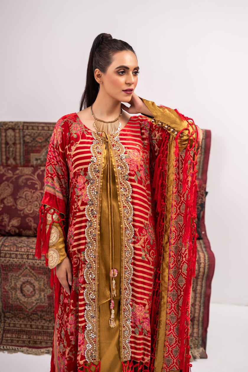 Red and Yellow Coat Shalwar Kameez