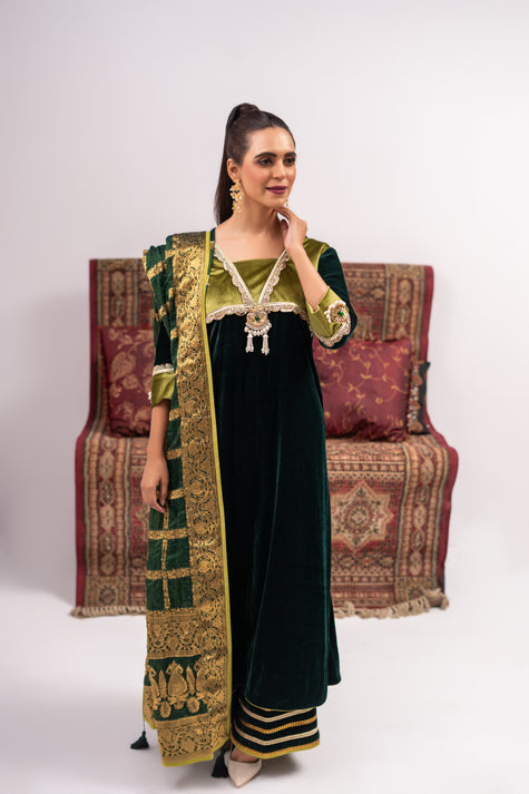 Green Velvet Long Dress