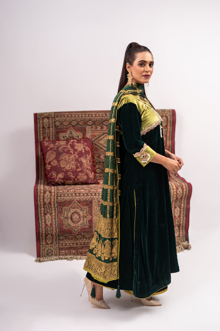 Green Velvet Long Dress