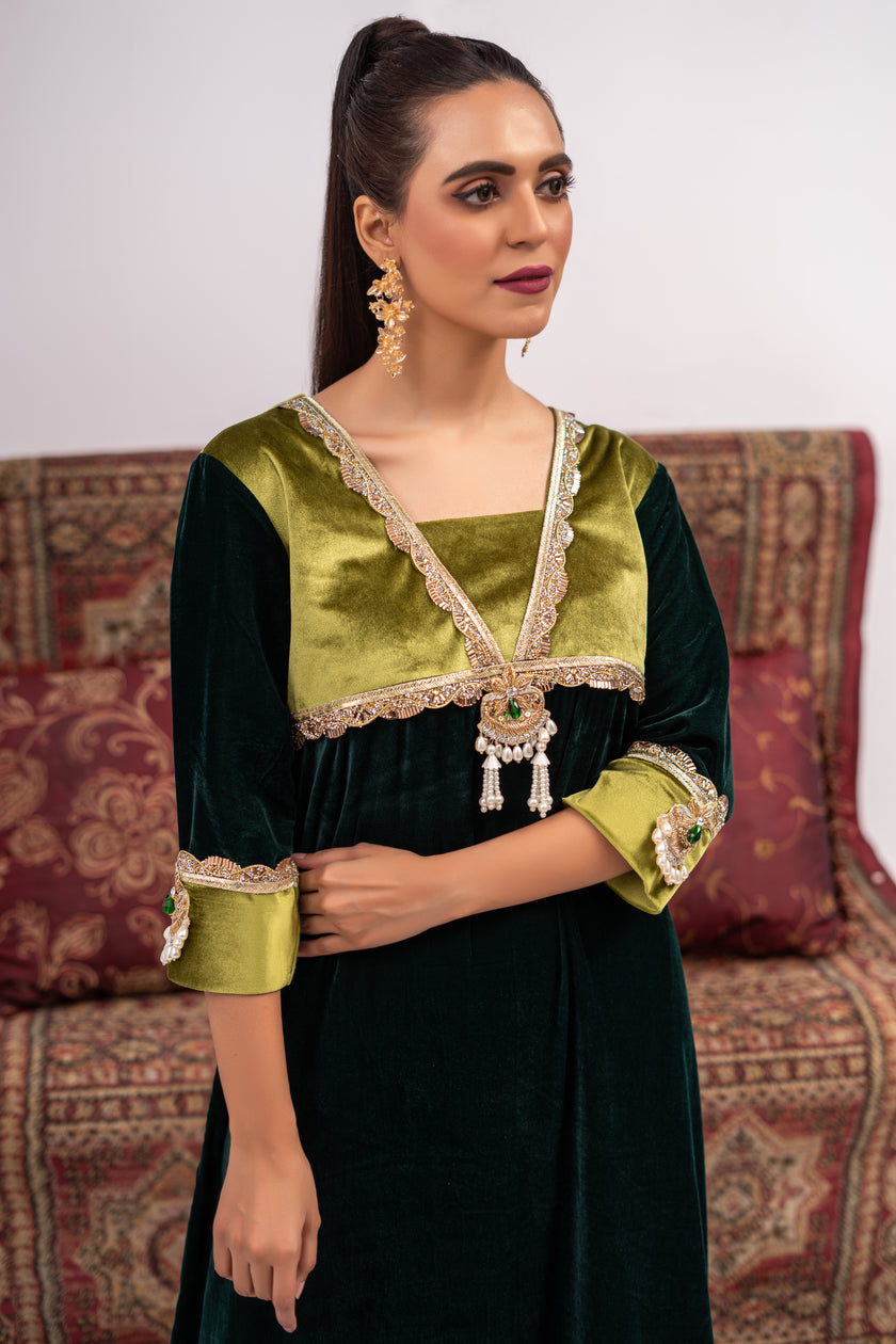 Green Velvet Long Dress