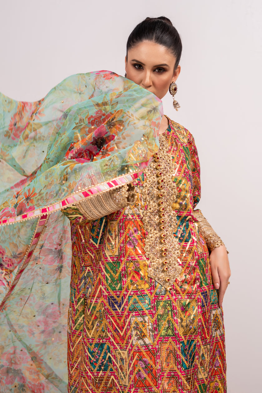 Multicolor Wide Leg Shalwar Kameez
