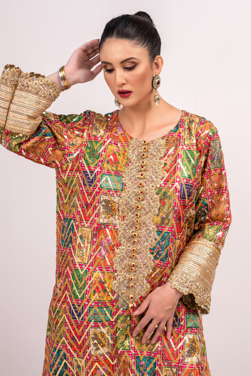 Multicolor Wide Leg Shalwar Kameez