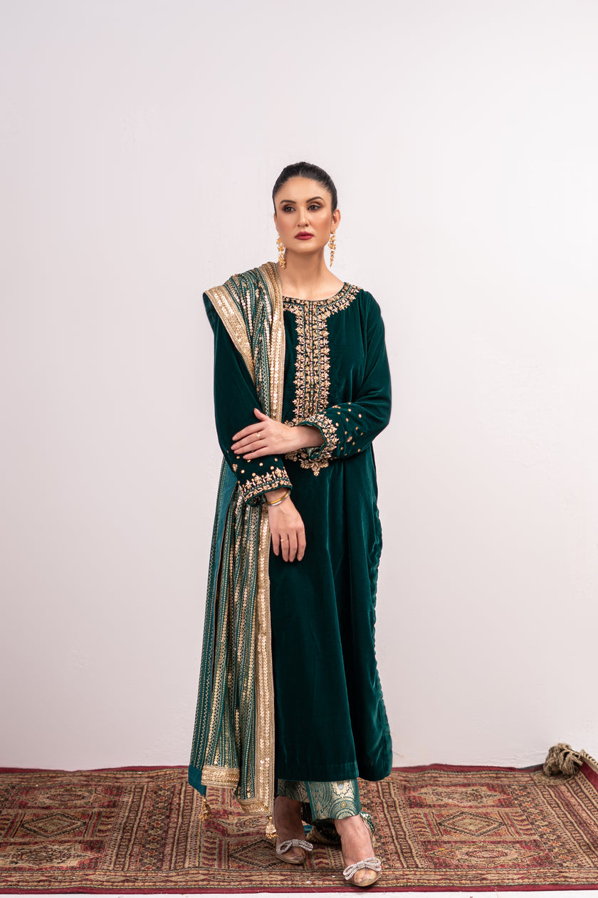 Green Velvet Shalwar Kameez