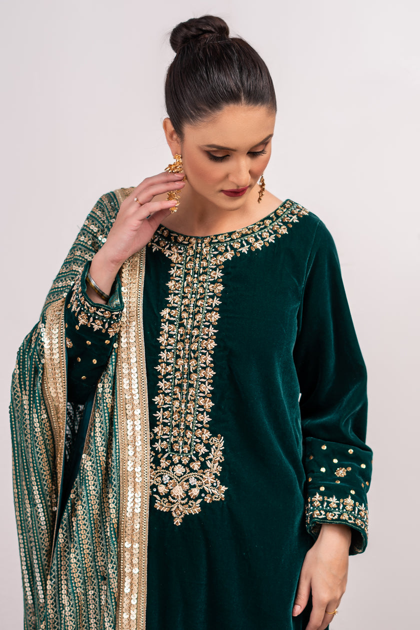 Green Velvet Shalwar Kameez