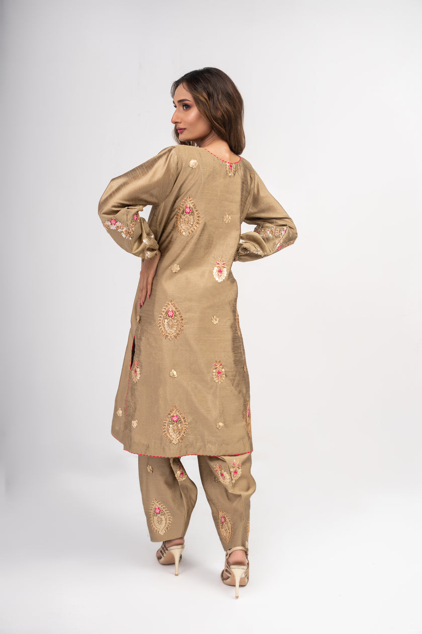 Brown Raw Silk Suit