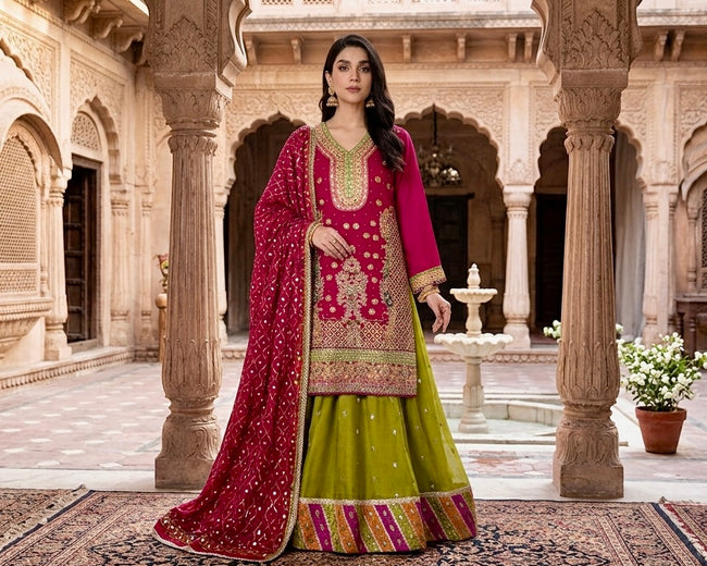 Green & Pink Lehnga Suit