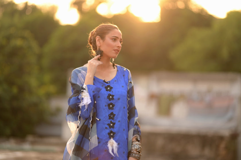 Blue Raw Silk 3-Piece Shalwar Kameez