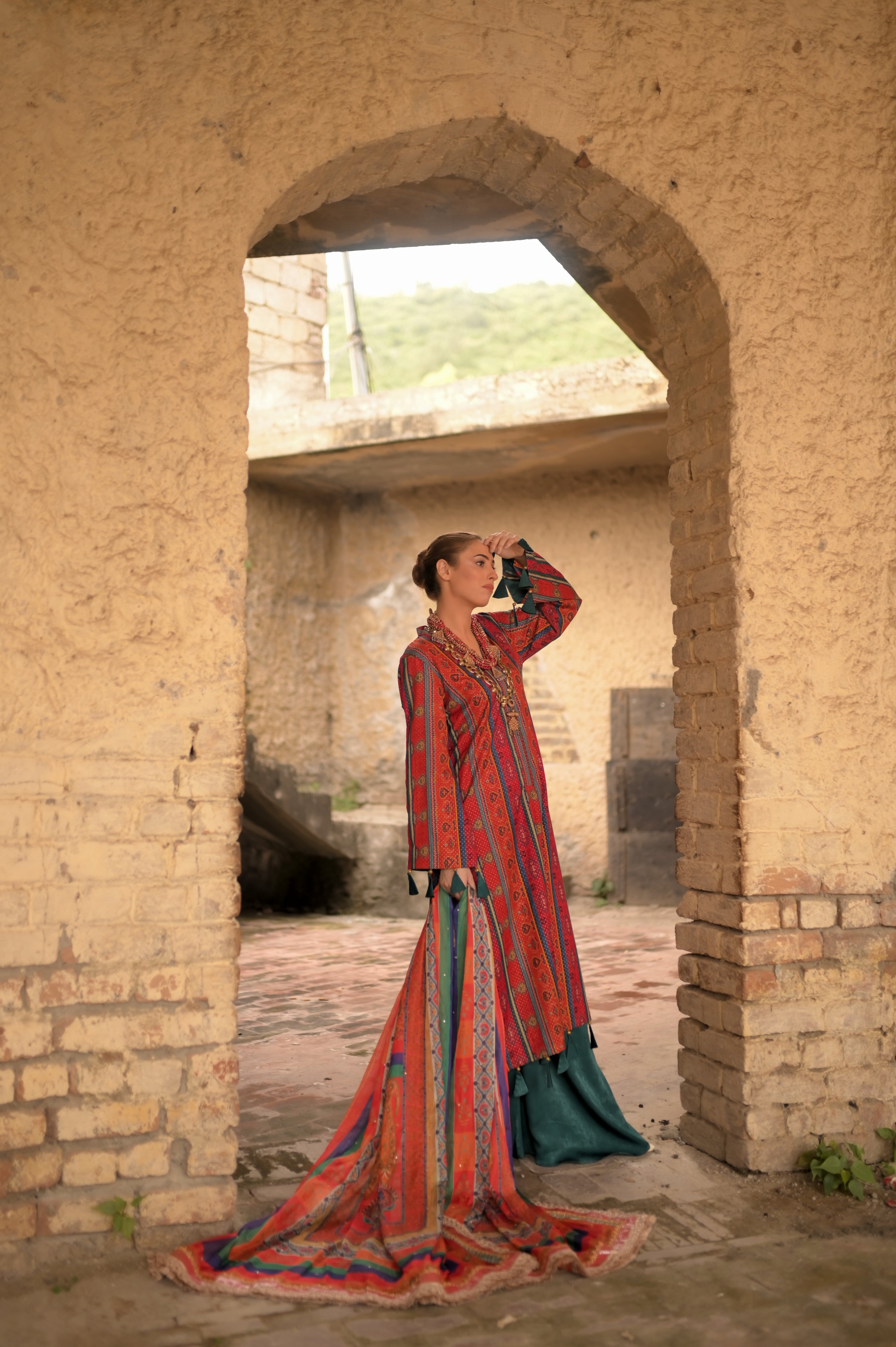 Burnt Orange Blockprint 3-Piece Suit