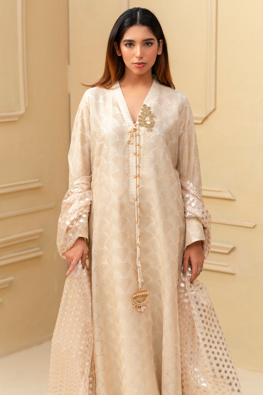 Beige Pearl Detail Shalwar Kameez