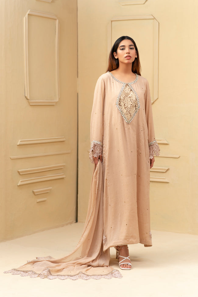 Beige Long Shalwar Kameez