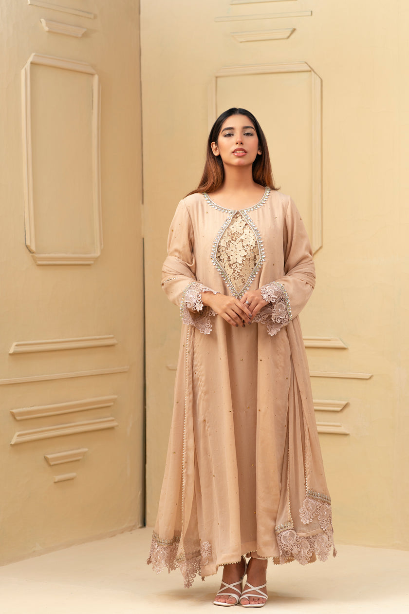 Beige Long Shalwar Kameez