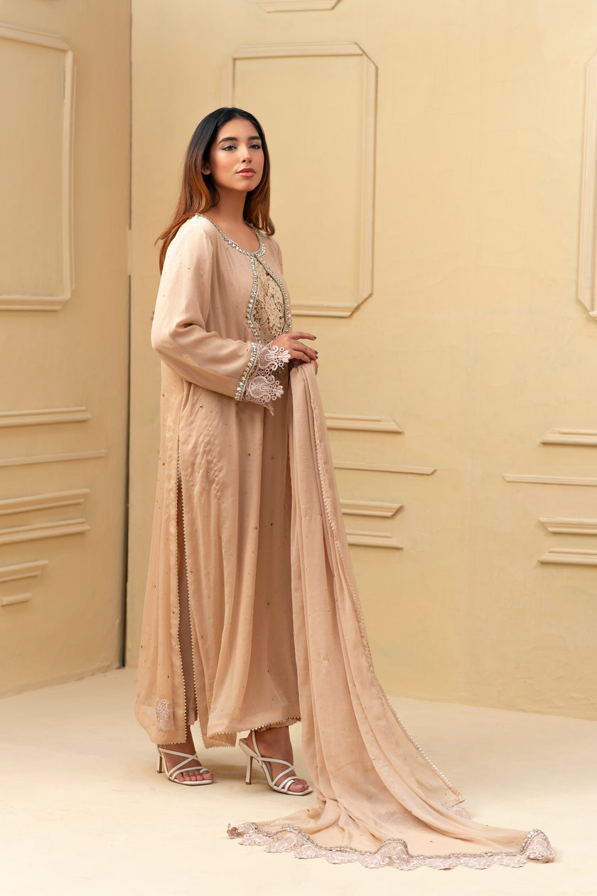 Beige Long Shalwar Kameez