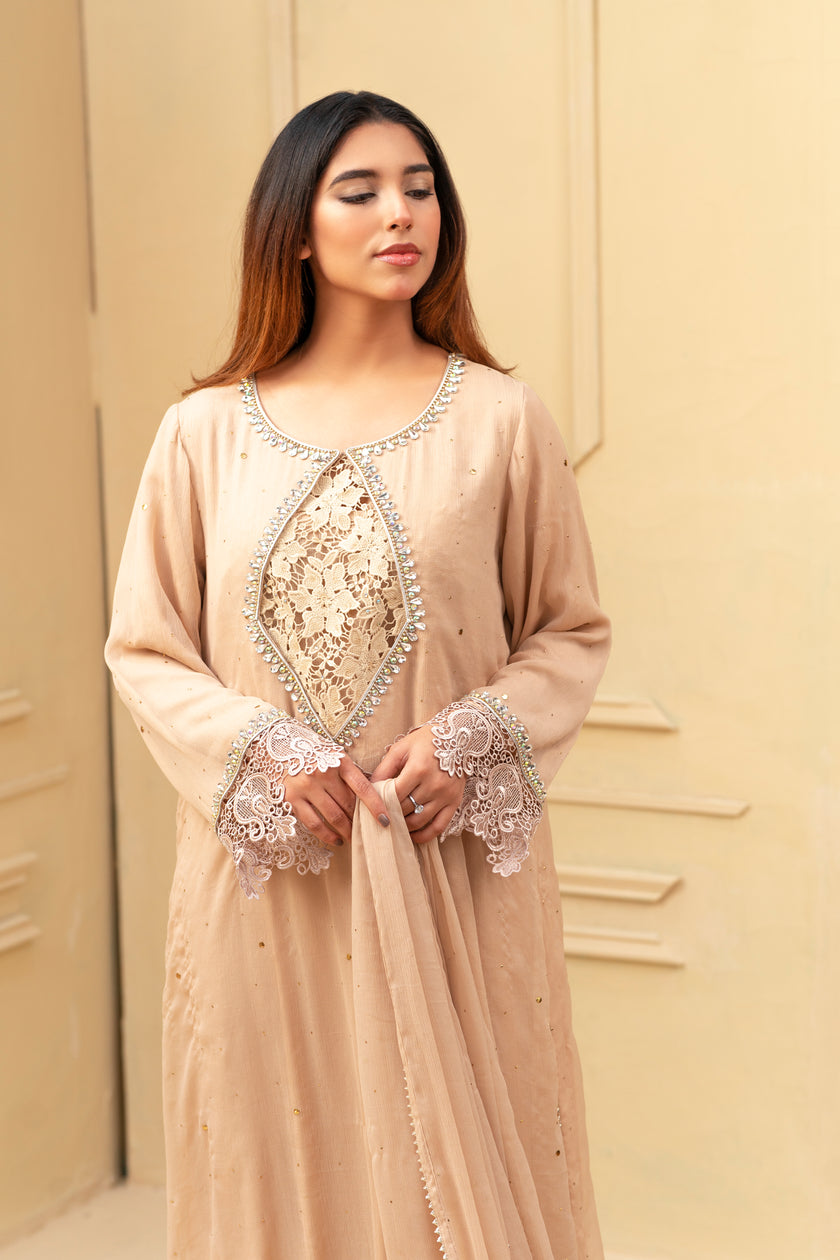 Beige Long Shalwar Kameez