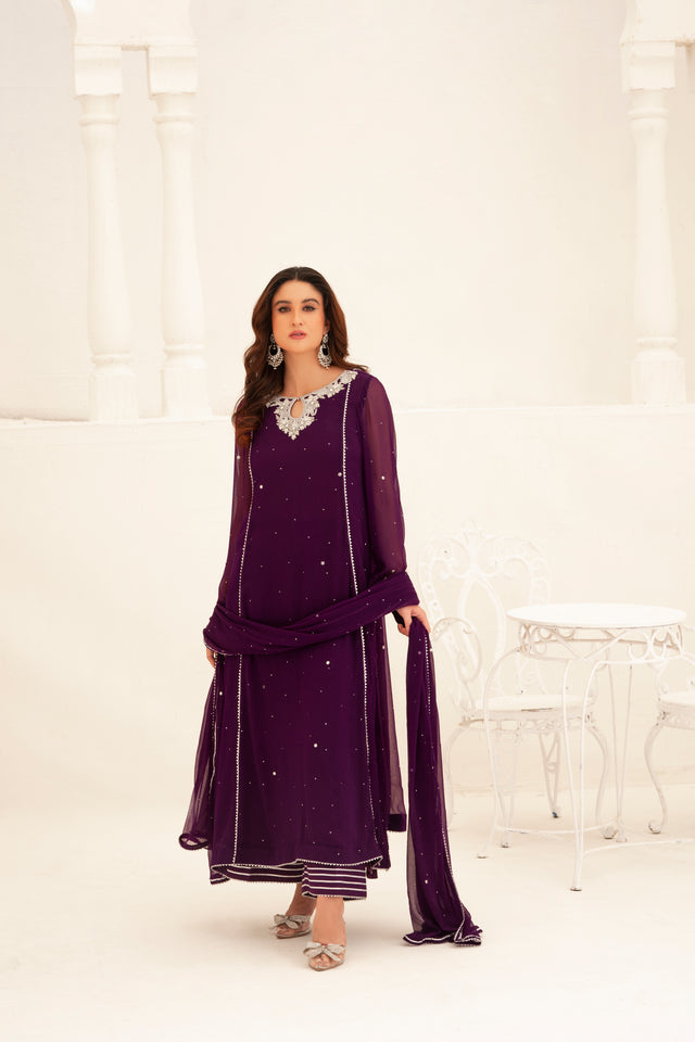 Dark Purple Long Shalwar Kameez